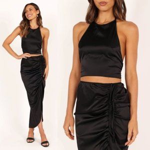 Petal & Pup Black Satin Midi Dress Set